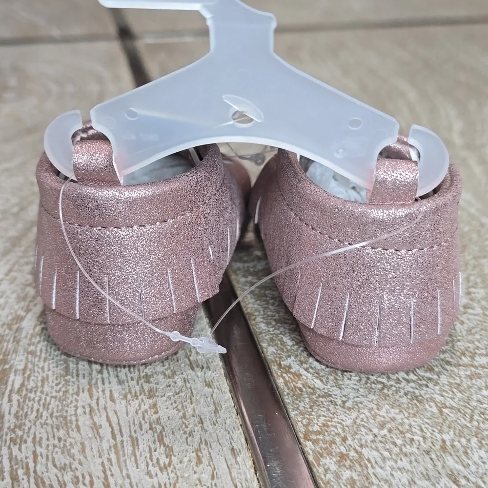 Cat & Jack Metallic Pink Faux Leather Fringe Moccasins